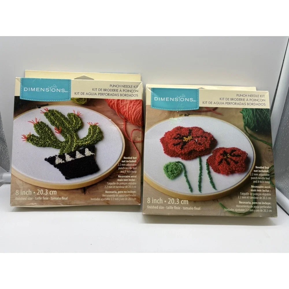 Loops & Threads Punch Needle Embroidery Kit Set of 2 Cactus & Poppies 8in